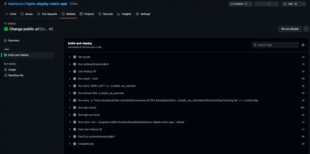 Github action screenshot